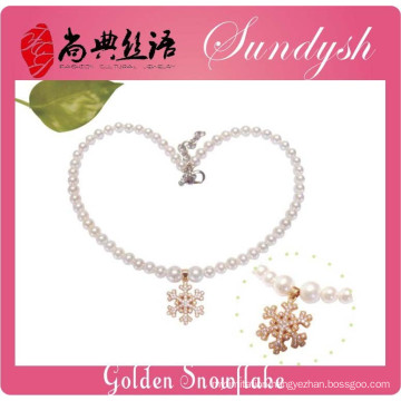 Stylish Christmas Style Pearl 22k Golden Snowflake Necklace